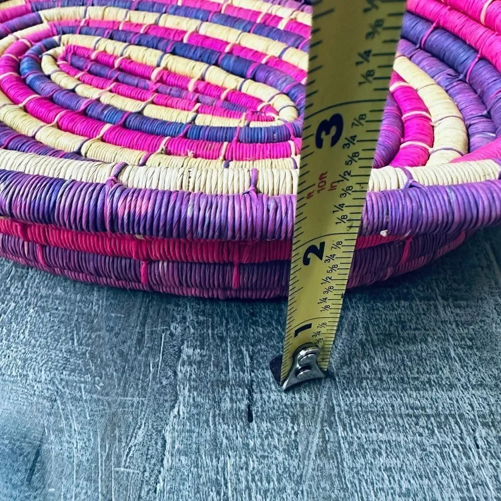 Bohemian Pink Hand Woven Straw Baskets Decor Bundle Lot